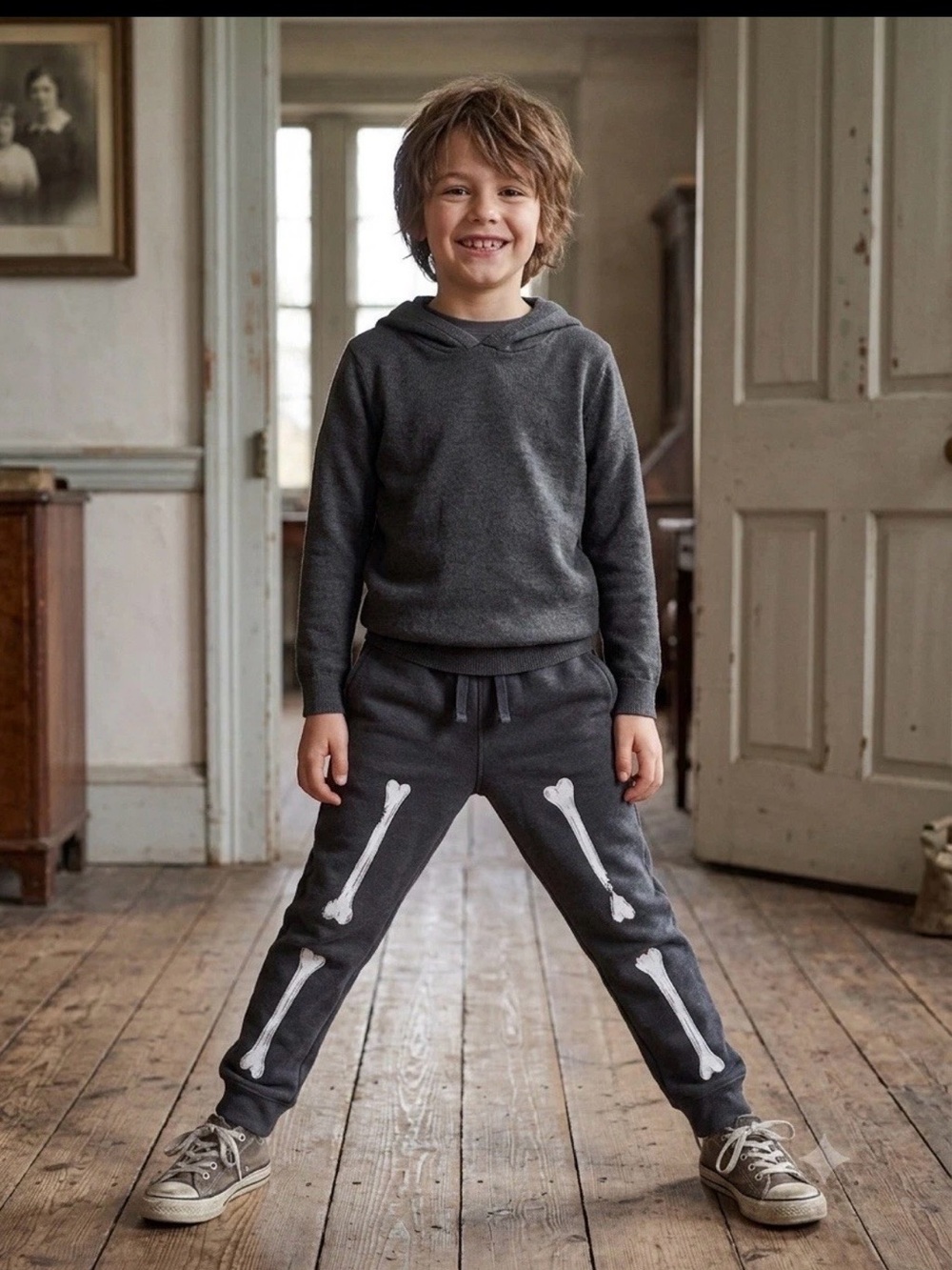 Cat & Jack Charcoal Sweatpants with White Bone Graphics